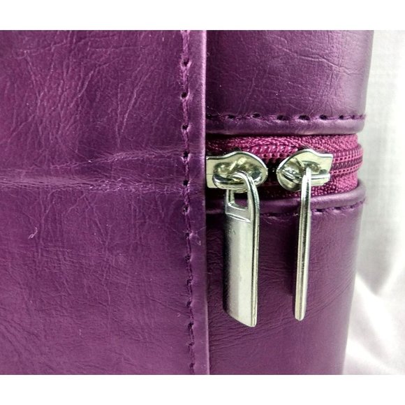 Purple Zipper Closure Makeup Cosmetics Beauty Product Travel Case Mirror Pockets - Picture 5 of 12